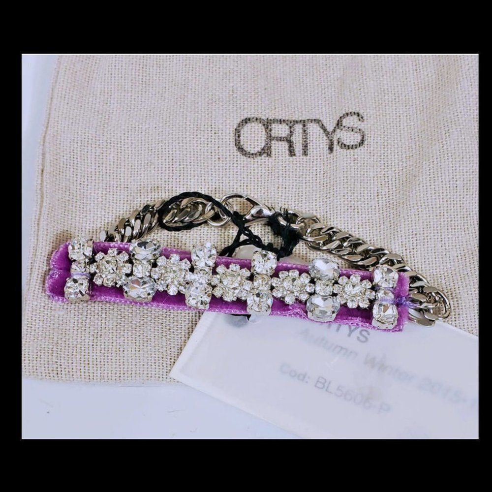 ORTYS OFFICINA MILANO Purple VELVET RHINESTONE BRACELET NWT